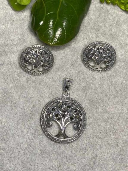 Marcasite 25mm-pendant with 19mm set of earrings and pendant silver 925
